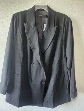 Torrid Size 2 Relaxed Double-Breasted Crepe Blazer Black